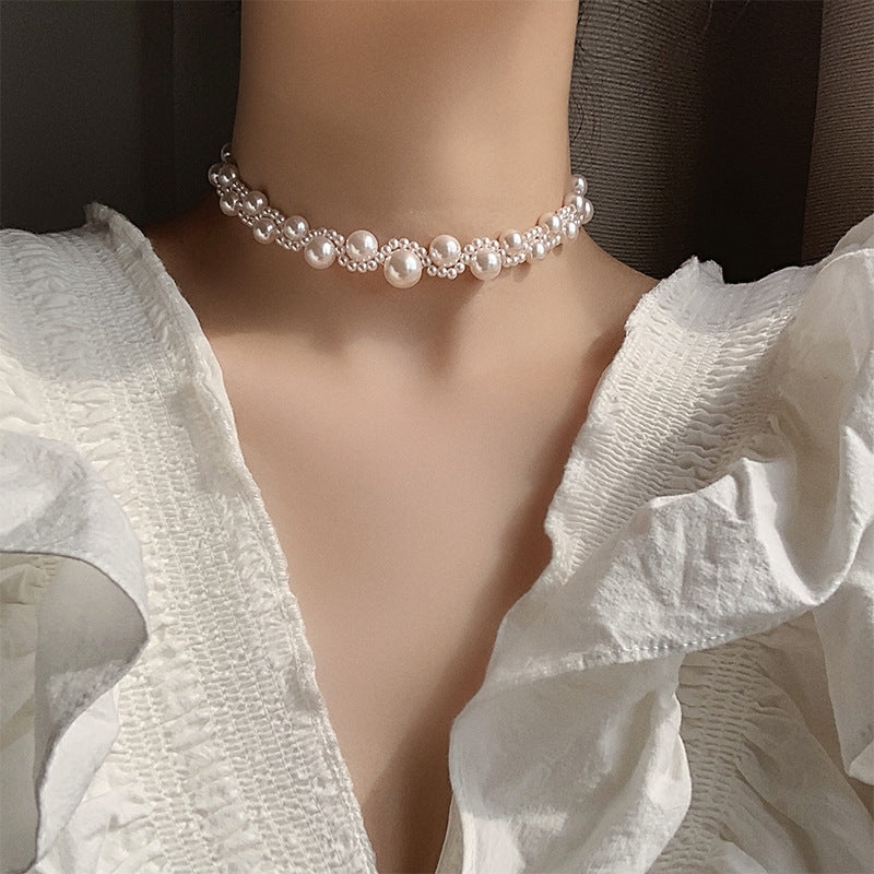 Elegant Women's Pearl Flower Choker Necklace