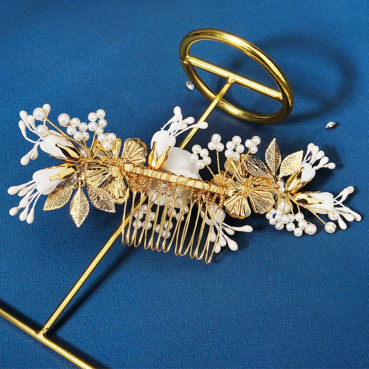 Women's Vintage Floral Pearl Hair Comb with Ceramic Accents