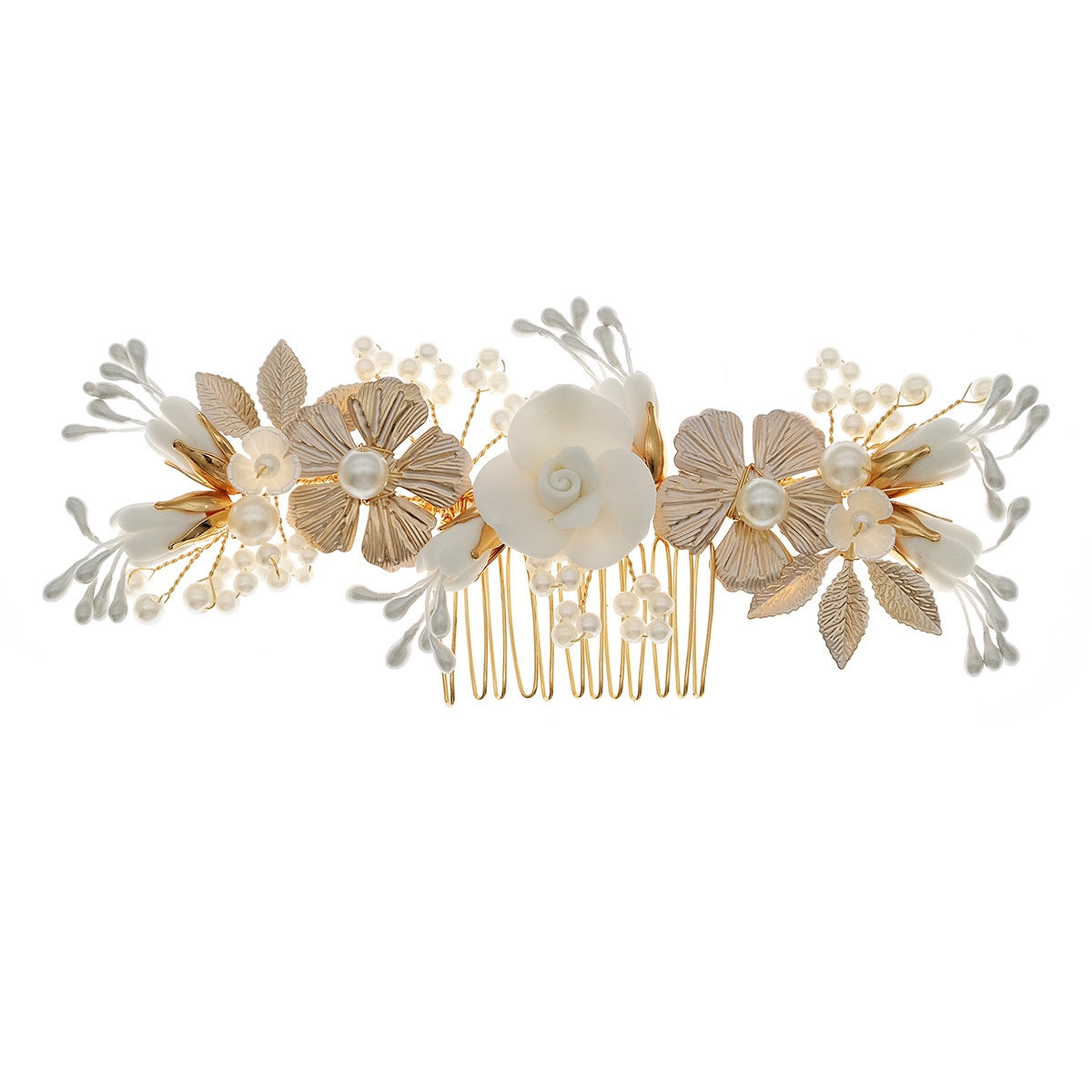 Women's Vintage Floral Pearl Hair Comb with Ceramic Accents