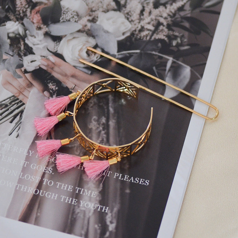 Women's Creative Retro Geometric Metal Tassel Hairpin