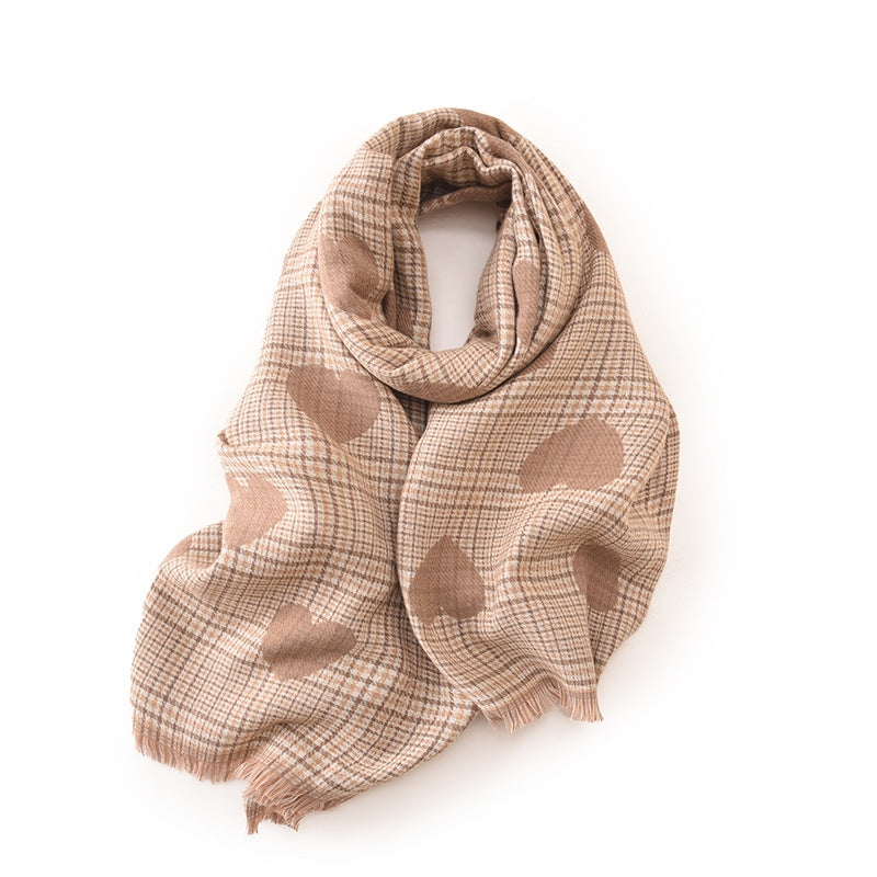 Women's Heart Print Mid-length Warm Scarf - Autumn Winter Fashion Accessory