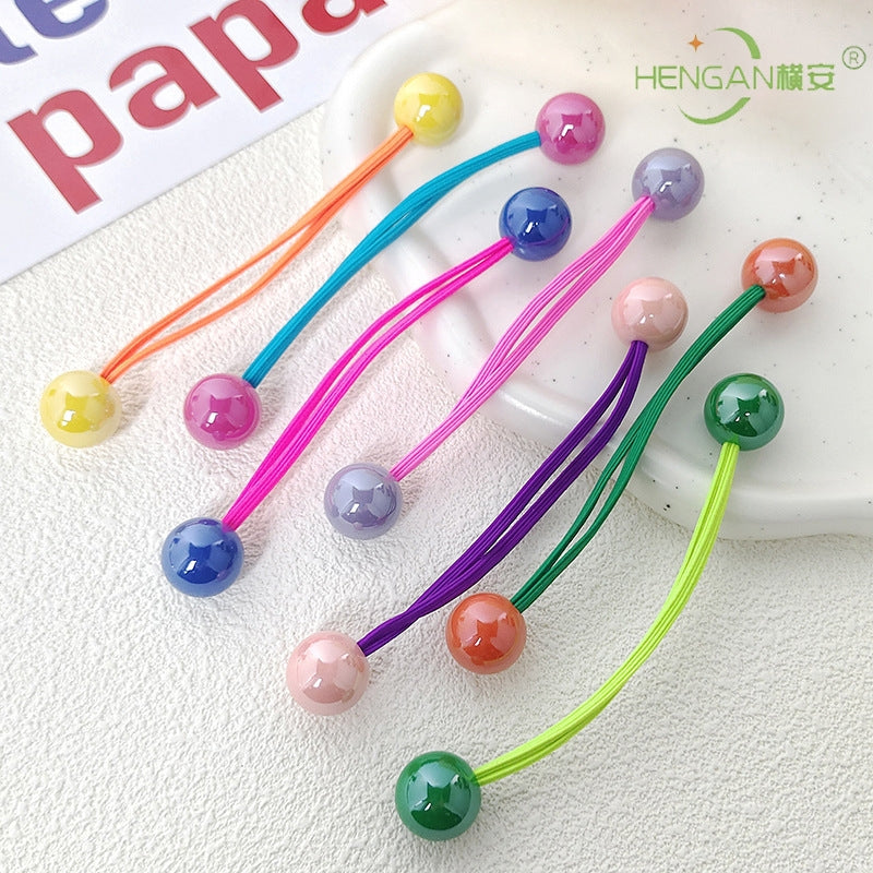 Women's Candy Color Bead Hair Tie Set - Simple Style Elastic Hair Bands