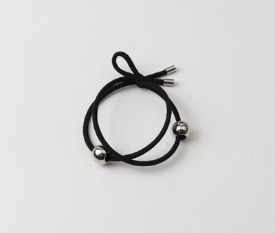 Women's Bow Knot Cloth Hair Tie & Silver Tube Ponytail Hair Rope