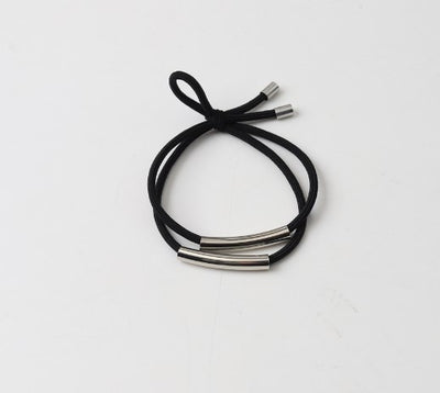 Women's Bow Knot Cloth Hair Tie & Silver Tube Ponytail Hair Rope