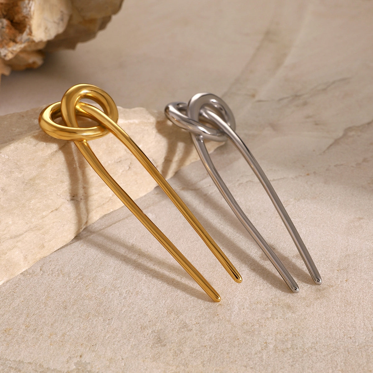 Women's Classic Stainless Steel Knot Hairpin - 18K Gold Plated Hair Fork