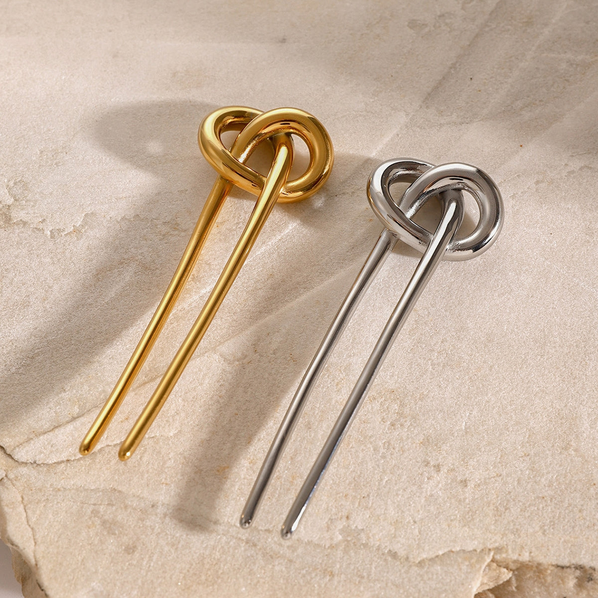 Women's Classic Stainless Steel Knot Hairpin - 18K Gold Plated Hair Fork