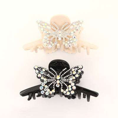 Women's Classic Butterfly Acetate Hair Claw with Diamond Bow - Large Black Luxury Clip