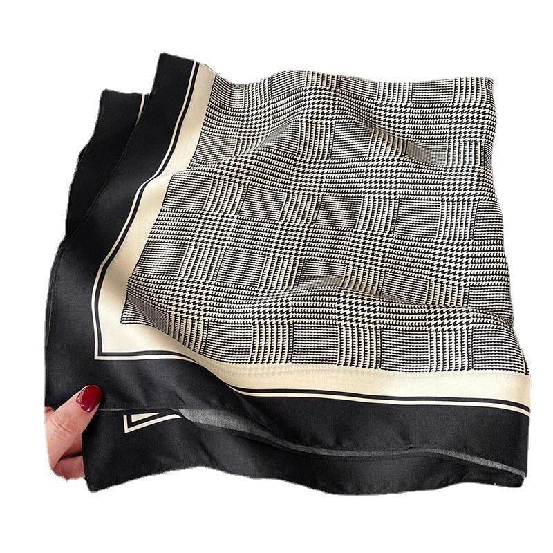 Women's Classic Color Block Houndstooth Silk Scarf