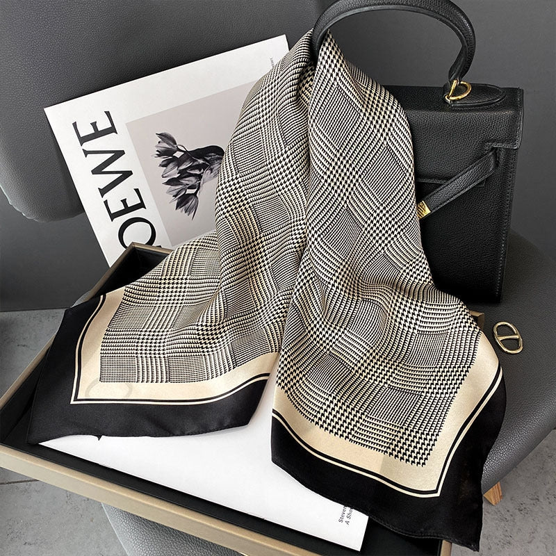 Women's Classic Color Block Houndstooth Silk Scarf