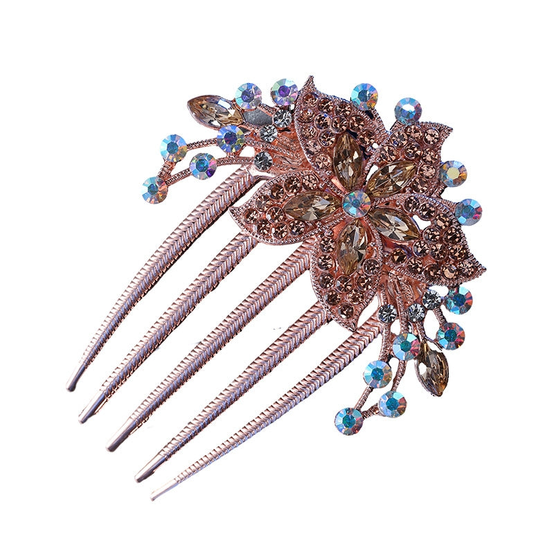 Women's Color Block Alloy Zircon Rhinestone Hair Comb Clip Ornament