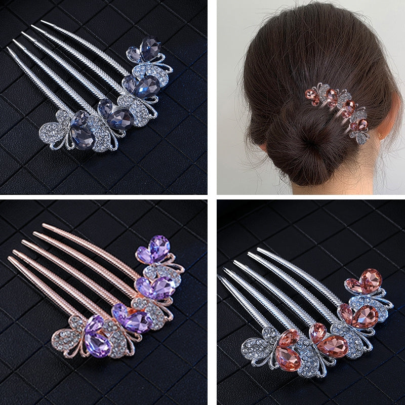 Women's Color Block Alloy Zircon Rhinestone Hair Comb Clip Ornament
