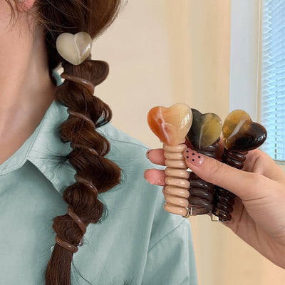 Women's Color Block Resin Hair Tie & Japanese Bubble Braided Hair Rope 2024
