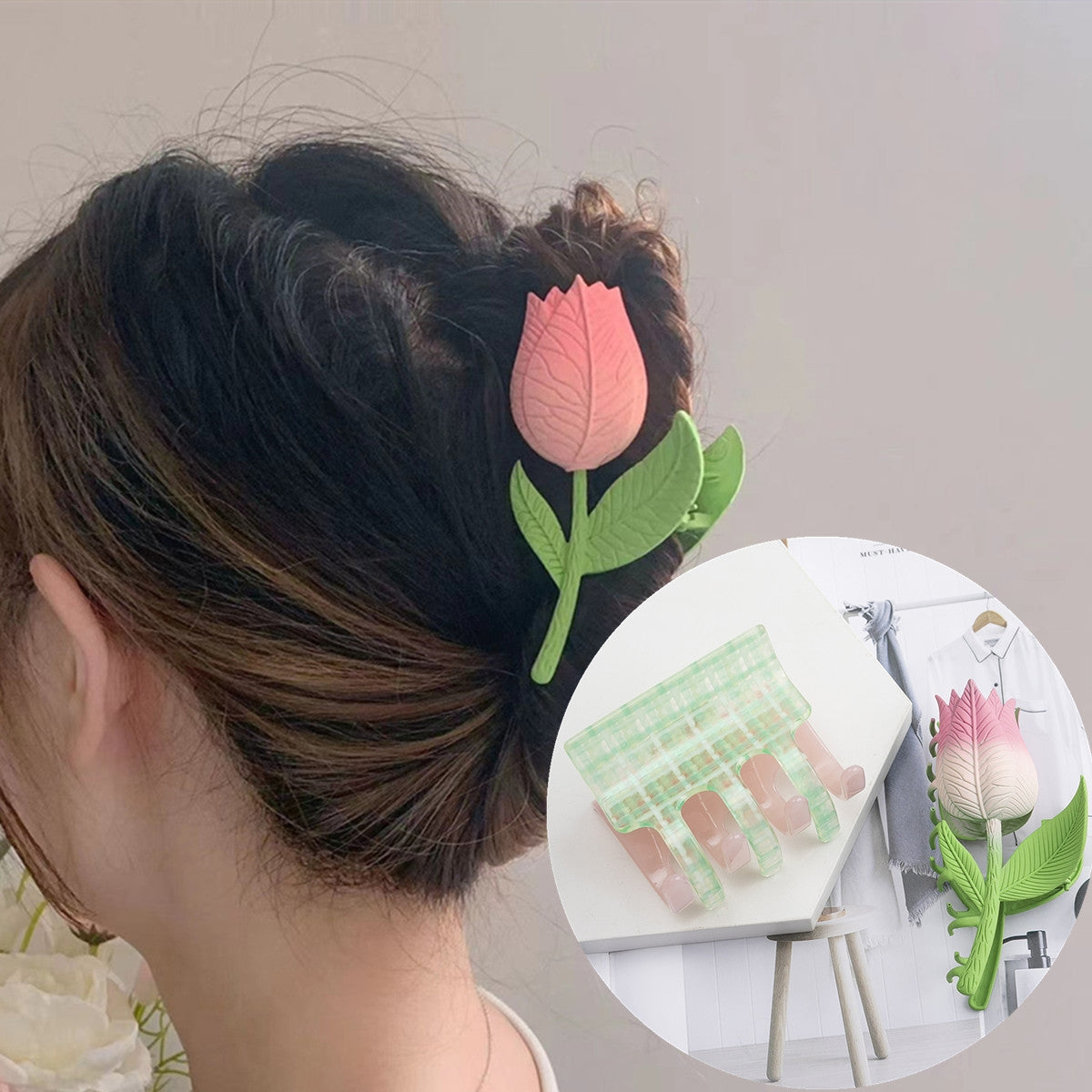 Women's Elegant Tulip Flower Hair Claw Clip - French Style Hair Accessory