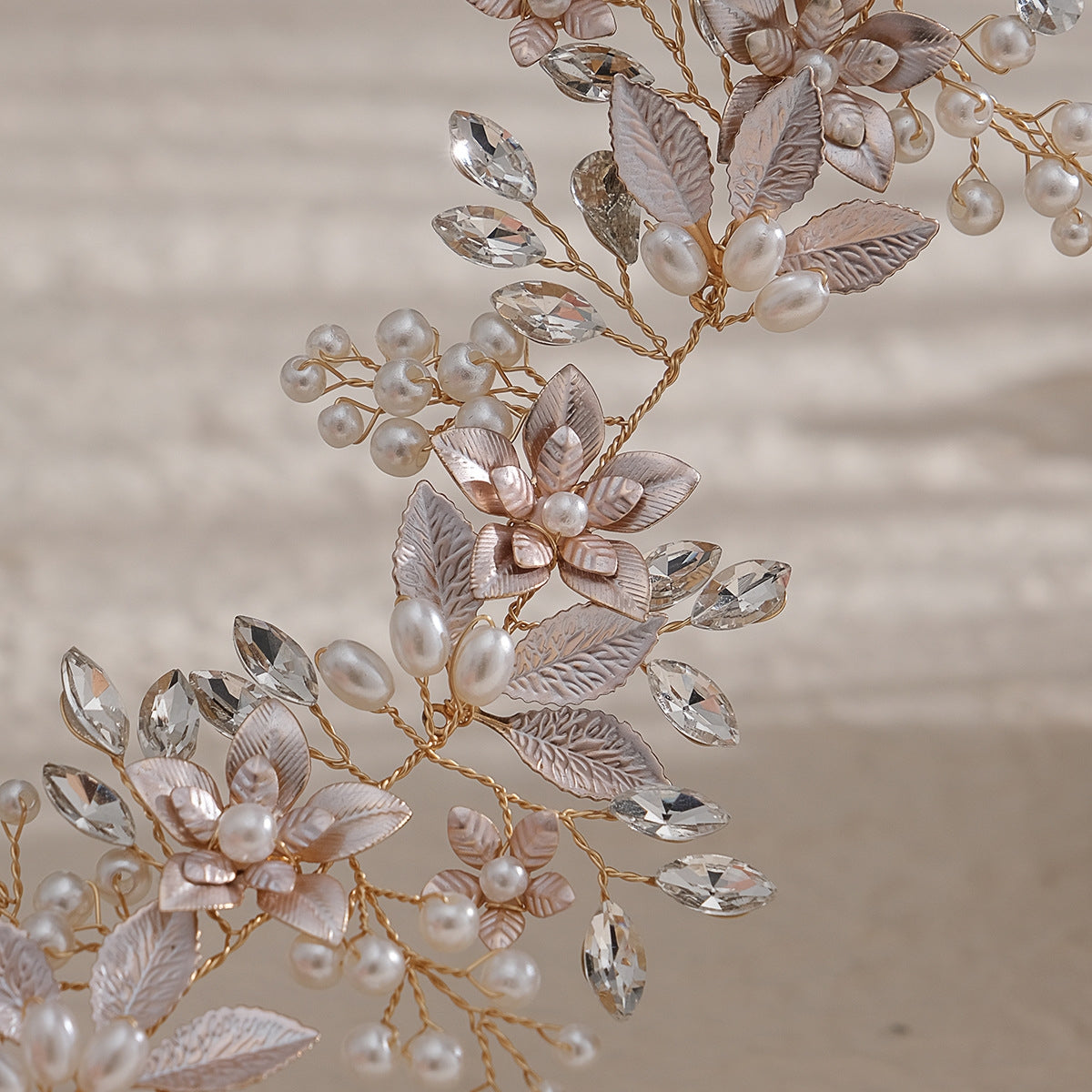 Women's Elegant Leaf Pearl Rhinestone Bridal Hairband