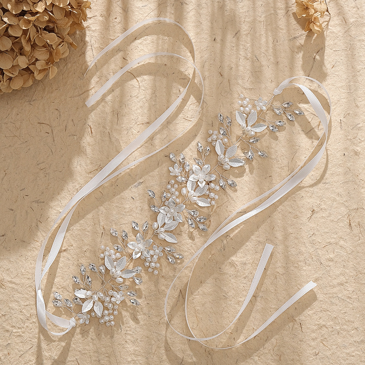 Women's Elegant Leaf Pearl Rhinestone Bridal Hairband