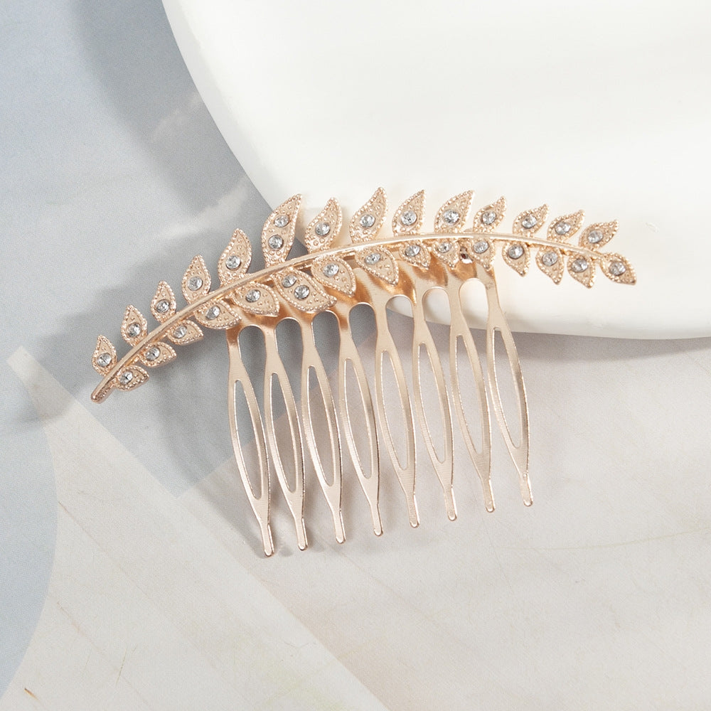 Women's Leaf Design Zircon Inlay Hair Comb and Bridal Hair Accessory Set