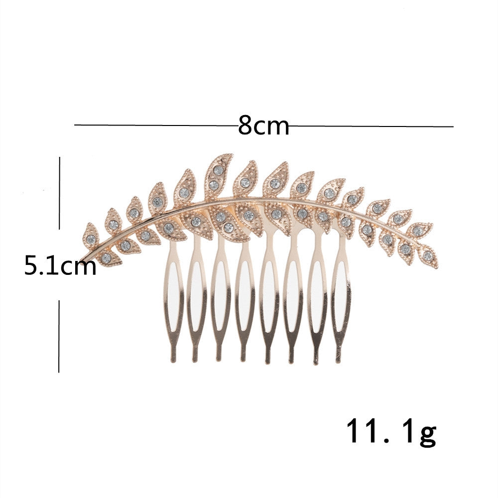 Women's Leaf Design Zircon Inlay Hair Comb and Bridal Hair Accessory Set