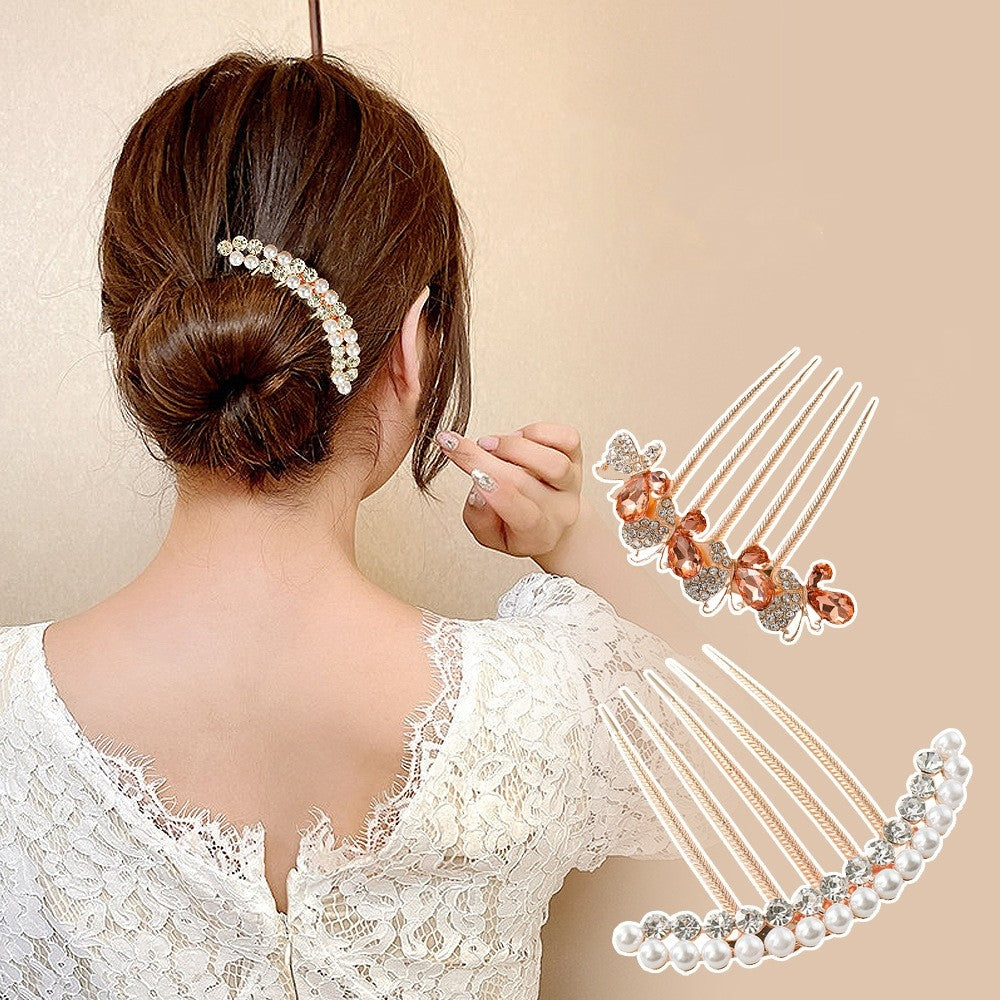 Women's Shiny Butterfly Rhinestone Pearl Hair Insert Comb