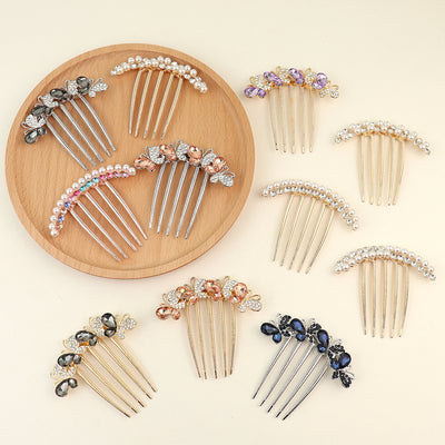 Women's Shiny Butterfly Rhinestone Pearl Hair Insert Comb