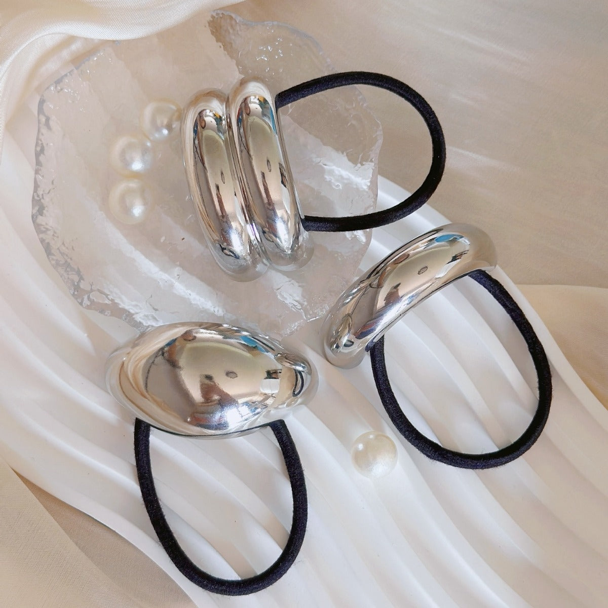 Women's Elegant Alloy Hair Tie & U-Shaped Silver Hair Accessories Set