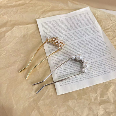 Women's Modern U-Shaped Pearl Inlay Hairpin