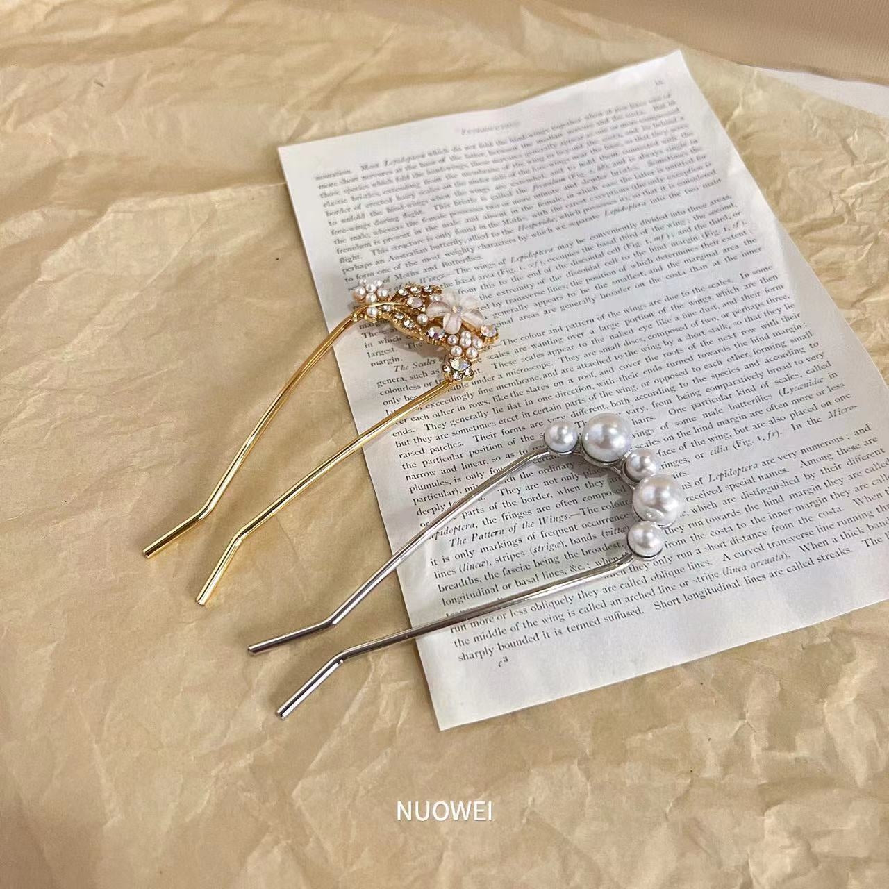 Women's Modern U-Shaped Pearl Inlay Hairpin