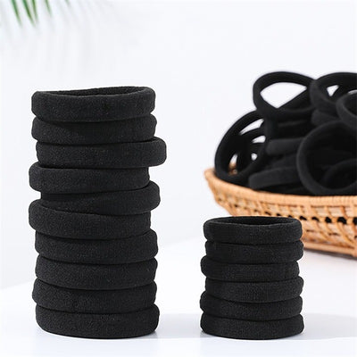 Women's Solid Color High Stretch Hair Tie Set - Black Elastic Bands for Girls