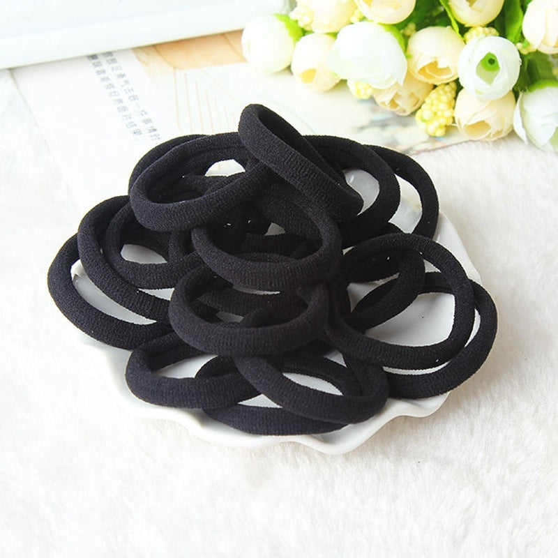 Women's Solid Color High Stretch Hair Tie Set - Black Elastic Bands for Girls