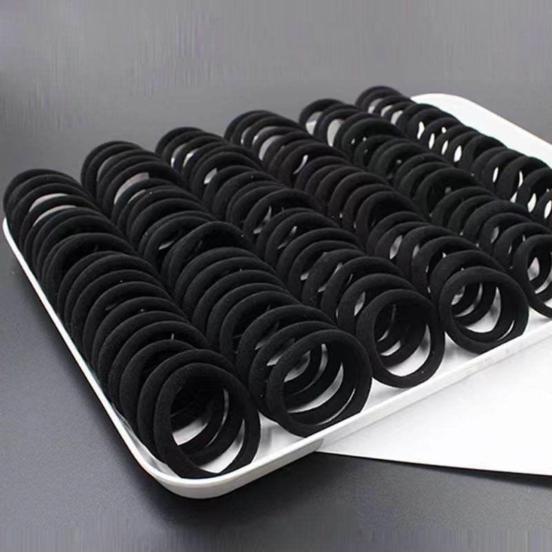 Women's Solid Color Elastic Hair Tie Set - Black Korean Style
