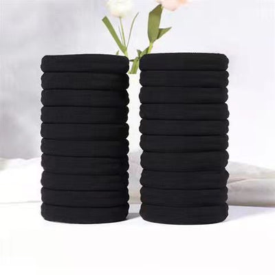 Women's Solid Color Elastic Hair Tie Set - Black Korean Style
