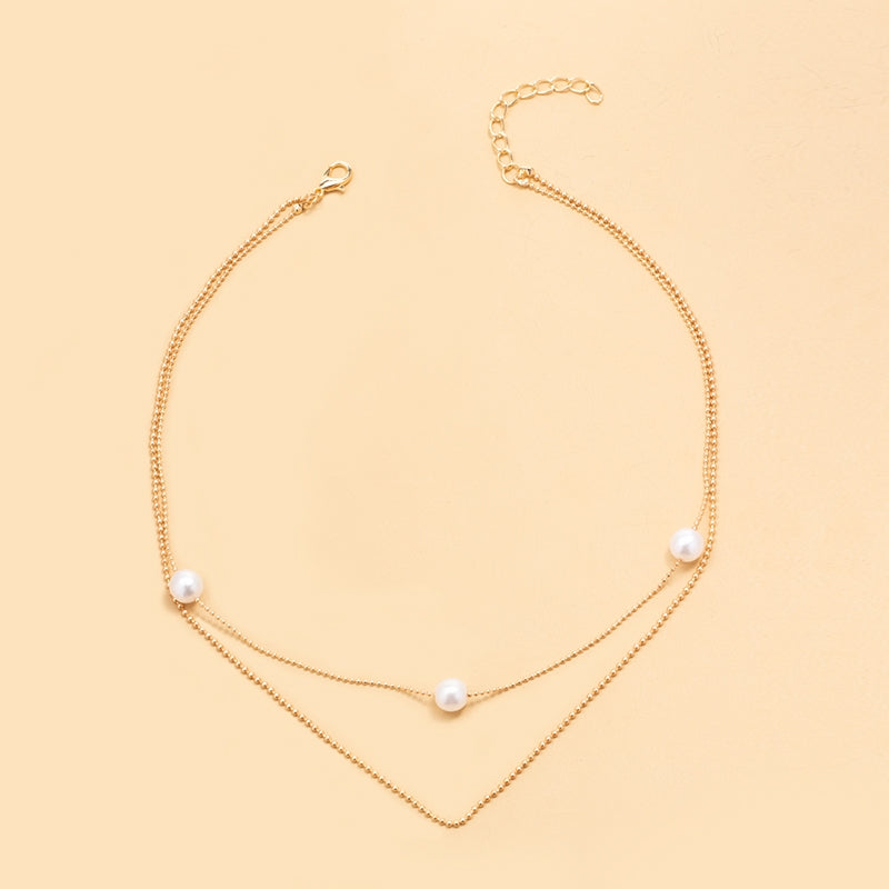 Women's Fashion Layered Imitation Pearl Alloy Necklace