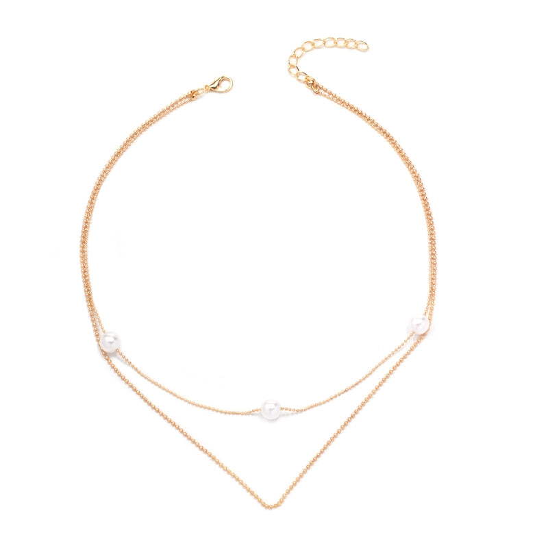 Women's Fashion Layered Imitation Pearl Alloy Necklace