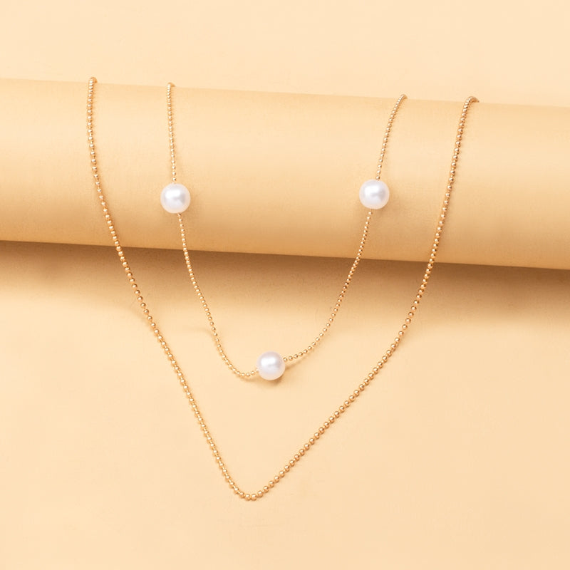 Women's Fashion Layered Imitation Pearl Alloy Necklace