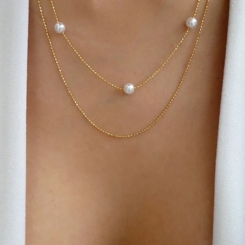 Women's Fashion Layered Imitation Pearl Alloy Necklace