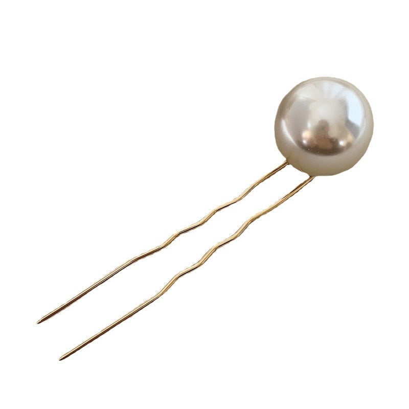 Women's Elegant Solid Color Pearl Hairpin with Metal Inlay