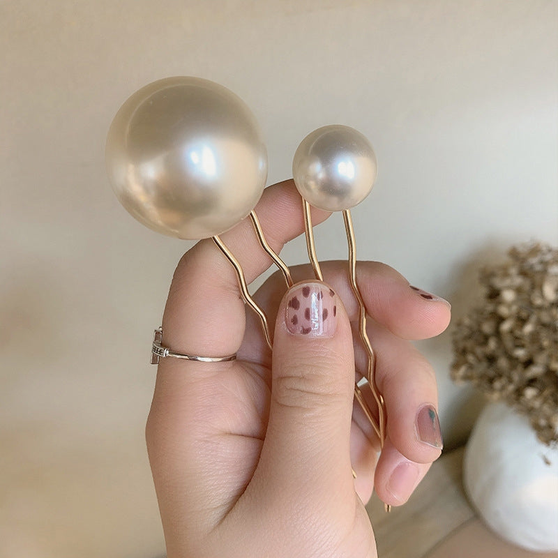 Women's Elegant Solid Color Pearl Hairpin with Metal Inlay
