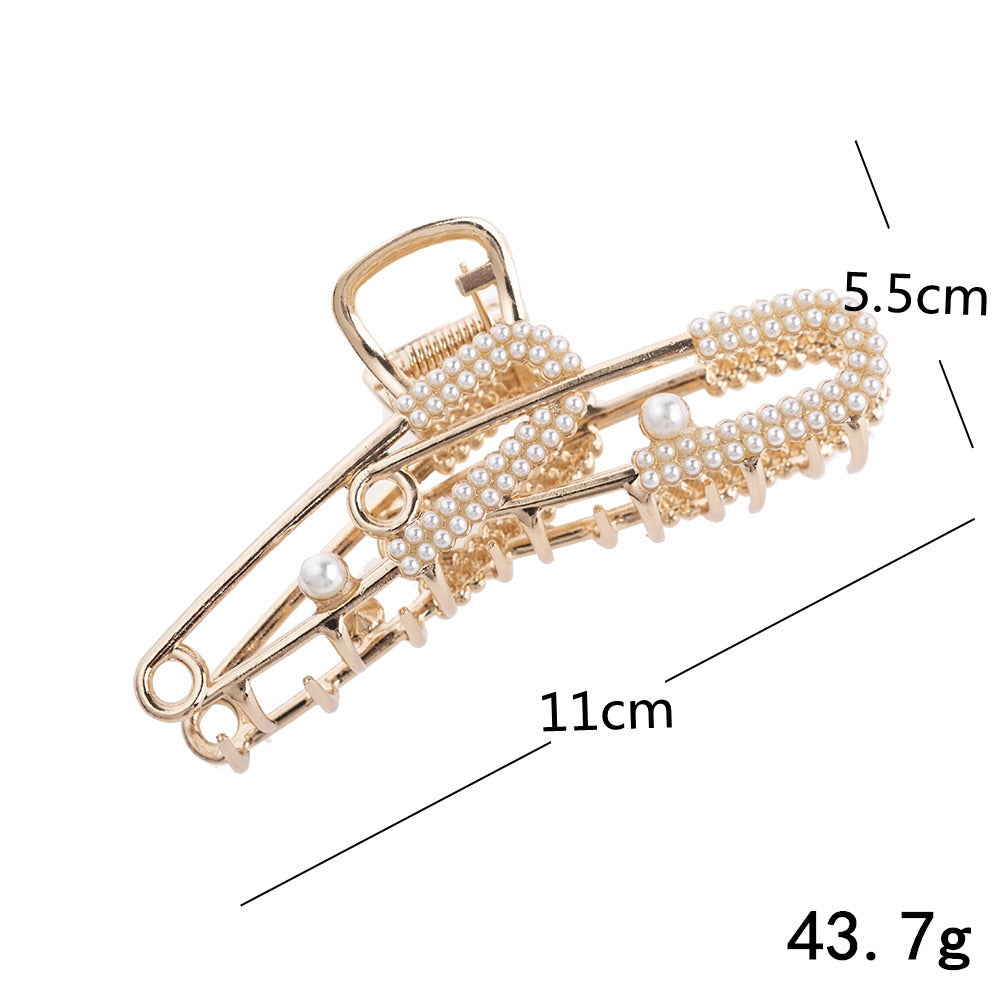 Women's Elegant Metal Plated Pearl Hair Claw Clip