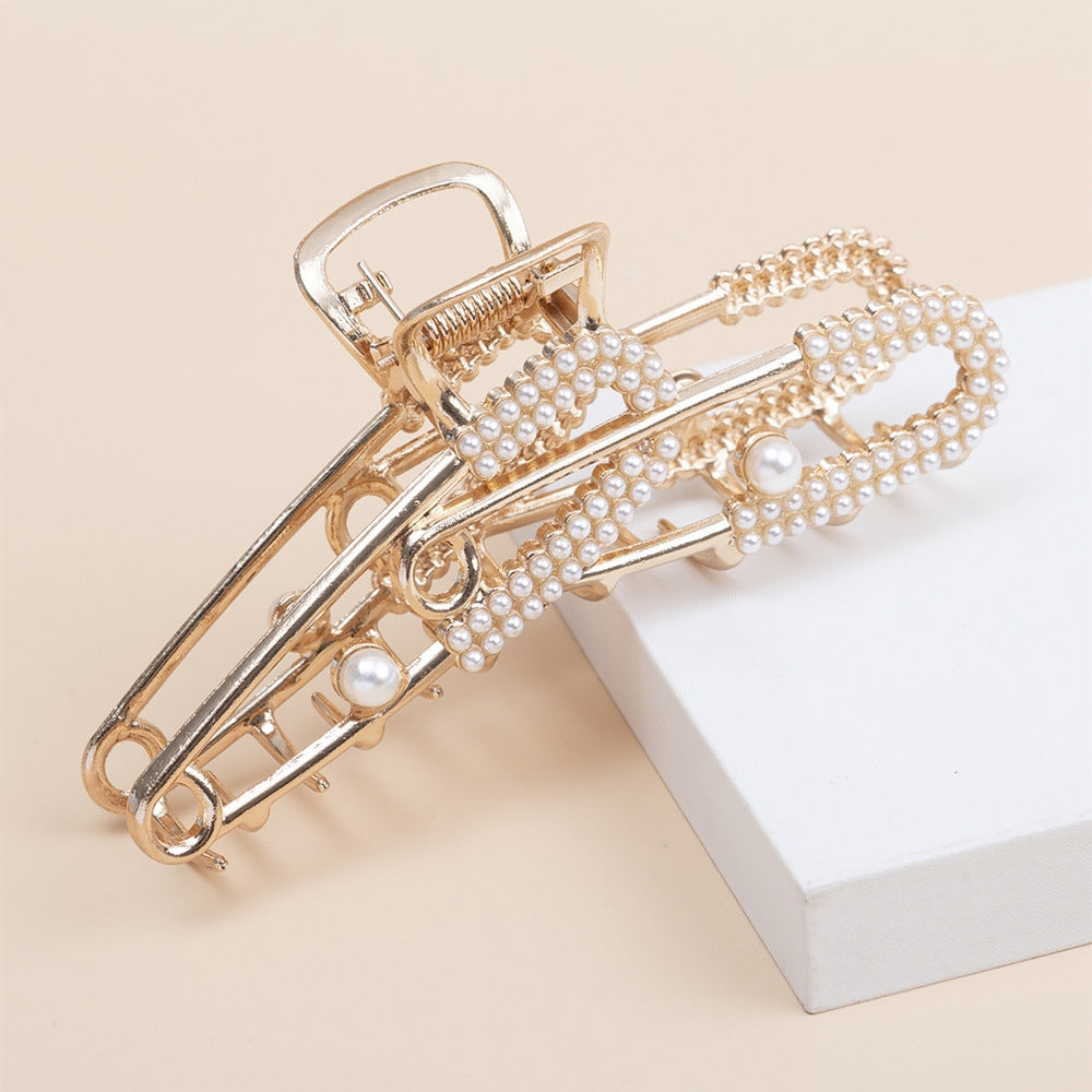 Women's Elegant Metal Plated Pearl Hair Claw Clip