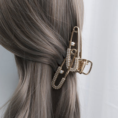 Women's Elegant Metal Plated Pearl Hair Claw Clip