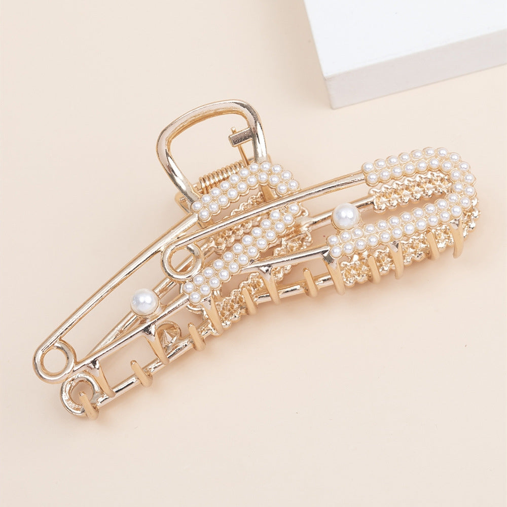 Women's Elegant Metal Plated Pearl Hair Claw Clip