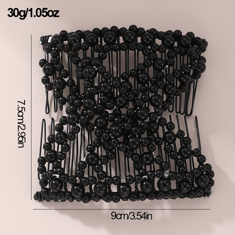 Women's Solid Color Resin Beaded Hair Comb - Versatile Pearl Magic Hair Accessory