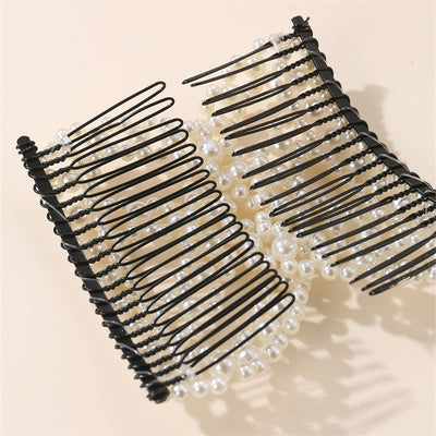 Women's Solid Color Resin Beaded Hair Comb - Versatile Pearl Magic Hair Accessory