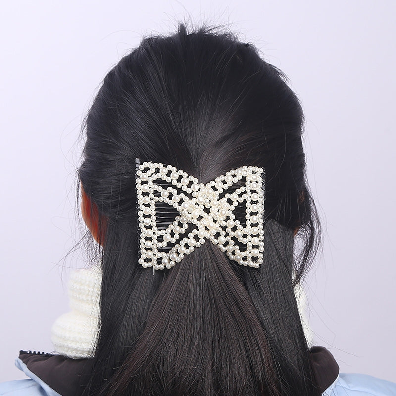 Women's Solid Color Resin Beaded Hair Comb - Versatile Pearl Magic Hair Accessory