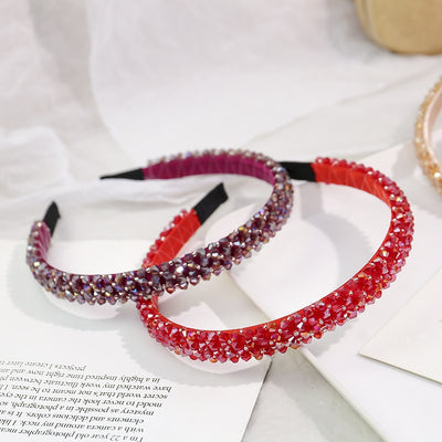 Women's Rhinestone Beaded Wide Hairband - Versatile Anti-Slip Headband