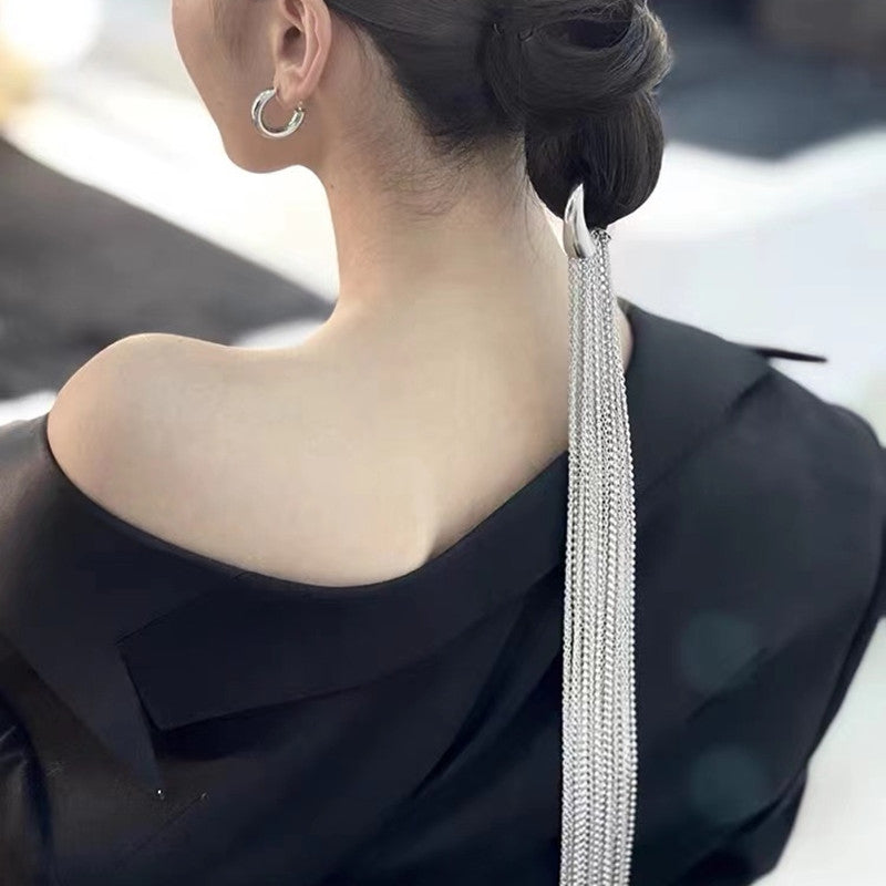 Women's Elegant Tassel Alloy Hair Band with Pearl Flower Hairpin