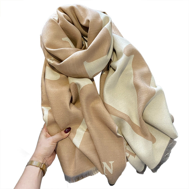 Women's Streetwear Imitation Cashmere Tassel Scarf Shawl - Winter Warm Thickened Wrap