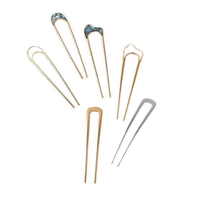 Women's U-Shape Alloy Hairpin - Japanese Style Metal Hair Fork