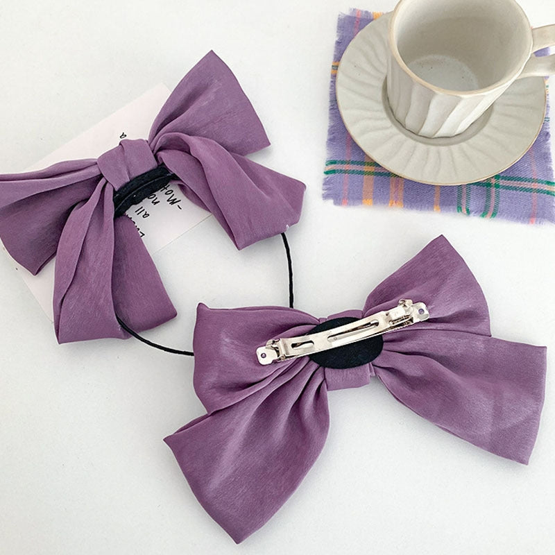 Women's Bow Knot Hair Clip and Satin Hair Band Set - Purple Hair Accessories Collection