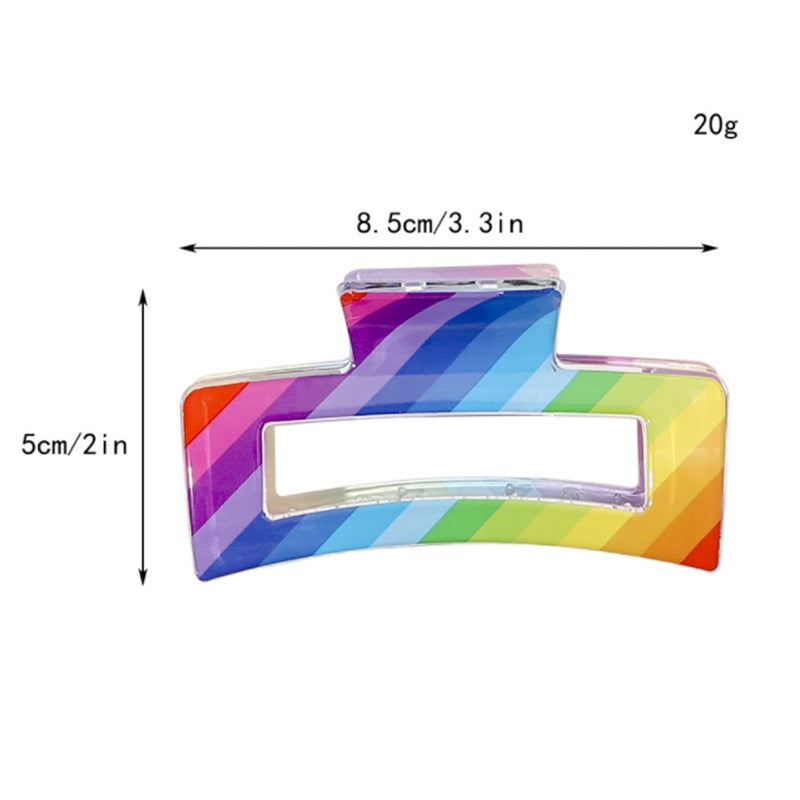 Women's Colorful Handmade Hair Claw Clips - Korean Style Rainbow Stripe Square Hairpin