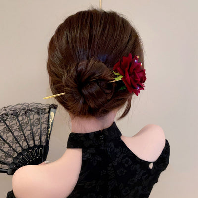 Women's Elegant Rhinestone Rose Flower Hairpin - 2023 New Antique Alloy Hair Ornament